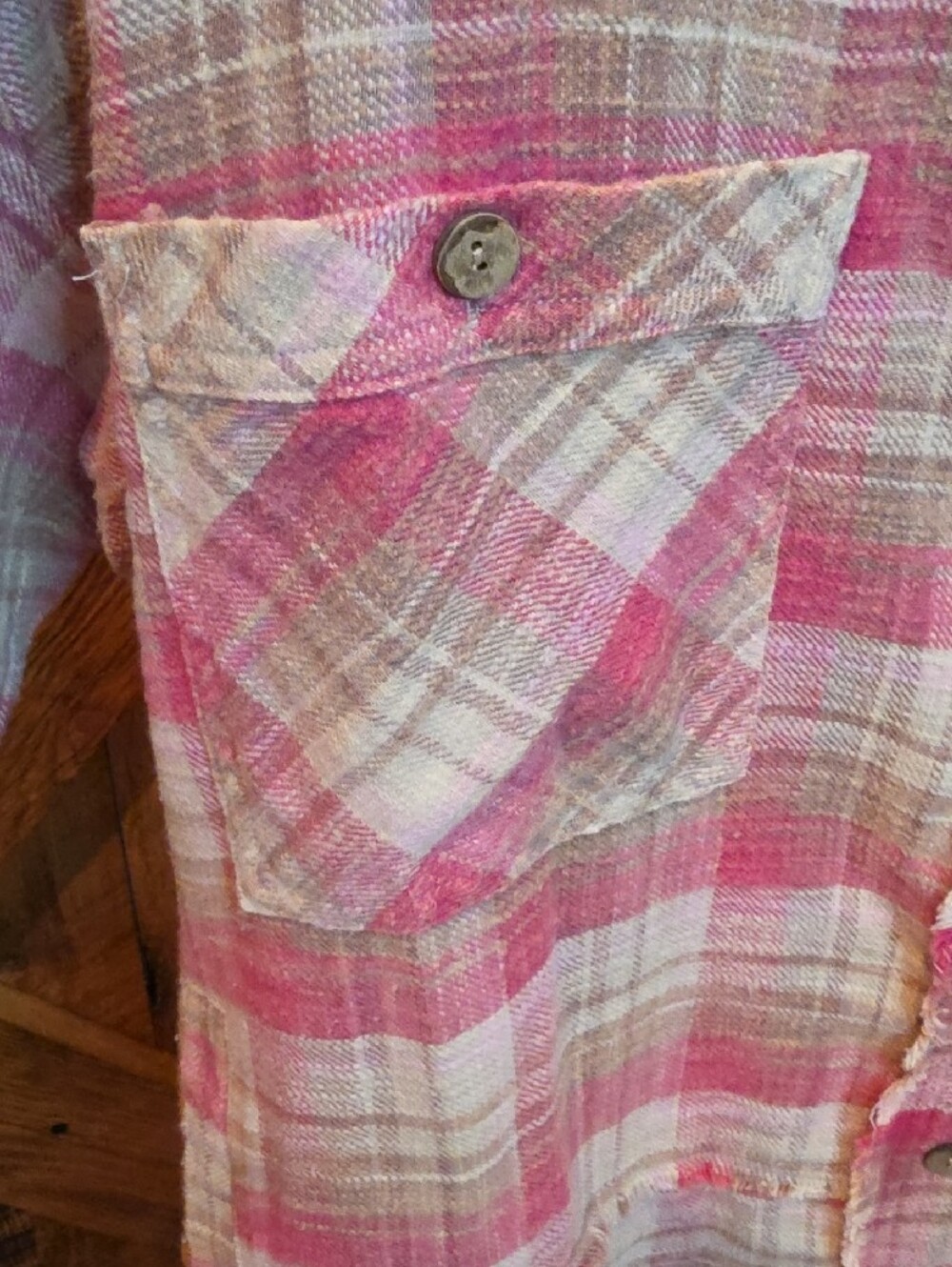 100p Oli & Hali Pink and Cream Plaid Button-Up  with Lace Trim - Picture 6 of 15